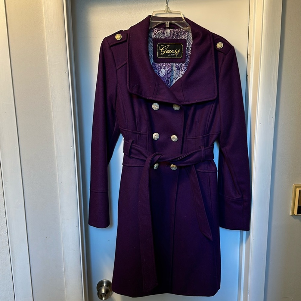 Royal purple Guess trench pea coat, size large
